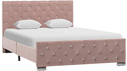 Ordellia Rosa Samt Bettgestell 120x200 cm, Modernes Polsterbett mit Lattenrost, Stabiler Metallrahmen, Schlafzimmer Möbel, Elegantes Design, Langlebig