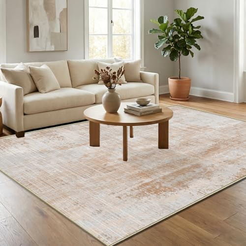 WUTONG Teppich Wohnzimmer 120x160cm Hellbraun Sand,Vintage Kurzflor Teppich | Waschbar Abstrakt Weicher Kinderteppich für Schlafzimmer,Jugendzimmer Bettvorleger OEKO-TEX