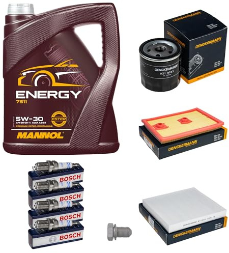 EISENFELS Inspektionspaket enthält 5 L Motoröl Energy 5W-30 Ölfilter Luftfilter Innenraumfilter Zündkerze Verschlussschraube für Golf Sportsvan AM1 1.2 TSI 1.4 Touran 5T1 3G5 CB5
