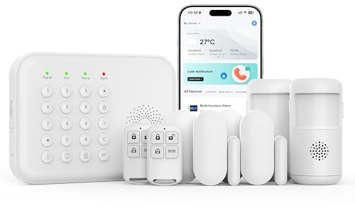 XNH 9-Piece Kit Wireless Home Security Systems, 4G/WiFi + GSM Auto-Dial Alarm System, App & Voice Control,No Monthly Fees,Compatible With Alexa & Google Assistant, Easy Installation For Home