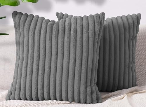 Amilian Dekokissen 2er Set 50x50 cm - Zierkissen mit Füllung und Bezug, Sofakissen für Wohnzimmer, Bett und Sofa, Couchkissen 2 Stück, weich und formstabil - Nebelklang
