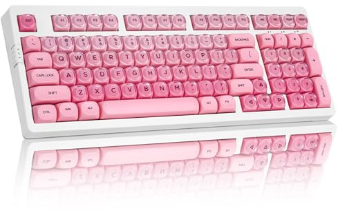 ZORNHER Teclado mecánico ZH980 Foundation, teclado cremoso 95% rosa y blanco con teclado numérico, lindas teclas de perfil Jelly MOA, interruptores lineales de sonido cremoso, intercambiables en