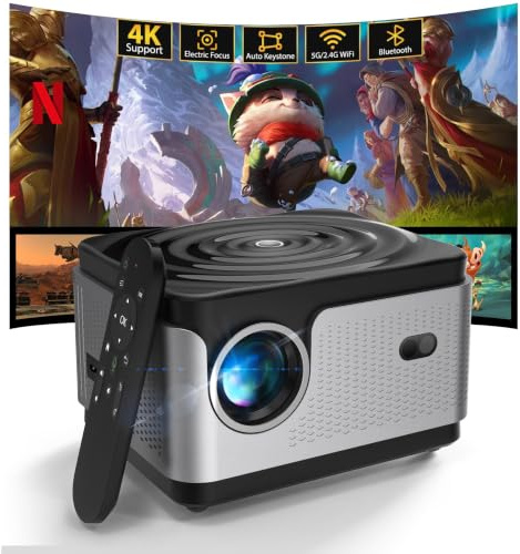 Vidéoprojecteur, Auto Focus/Keystone, 30000 Lumens 1080P FHD WiFi BT Video Projecteur 4K Supporté, Zoom 50%, Miracast pour Téléphone/PC, Projecteur Portable pour Réunion, Fêtes et Loisirs à Domicile