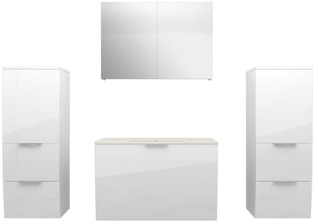 AcquaVapore by Sandra Jentho Badmöbel Set Gently 1 V3 Weiß MDF Waschtisch 80cm mit 5W LED-Strahler