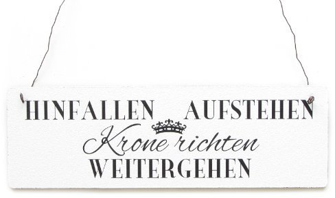 Interluxe Shabby Vintage Schild Dekoschild Türschild Hinfallen AUFSTEHEN Krone RICHTEN WEITERGEHEN Weiss