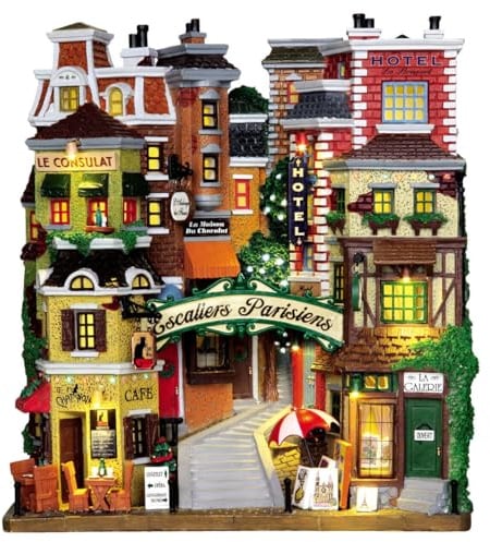 Lemax Parisian Stairs - 24cmx26,80cmx10,20cm - Beleuchtete Fassade - Batteriefach & 4,5V Anschluss - Polyresin