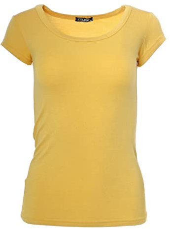 Easy Young Fashion - Damen Basic Rundhals T-Shirt - Kurzarm Unterziehshirt Skinny Fit 1001 - Maisgelb S