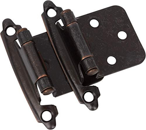 DecoBasics Oil Rubbed Bronze Cabinet Hinges for Kitchen Cabinets (25 Pair -50 Pcs) -1/2 Overlay (Variable) -Self Closing Kitchen Cabinet Hinges Flush Mount w/Silicon Bumpers & Upgraded Screws