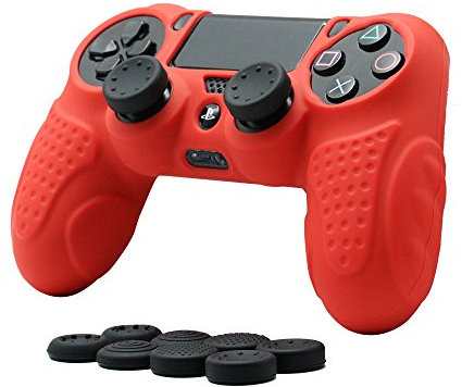 CHINFAI DualShock4 Coque de protection antidérapante en silicone pour manette de PS4/PS4 Slim/PS4 Pro avec 8 poignées pour pouce Rouge