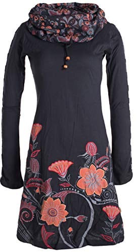 Vishes - Alternative Bekleidung - Damen Kleid mit Blumen-Muster Langarm Herbst Frühling Schalkragen