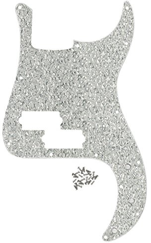FLEOR 13-Hole Modern Style Standard Precision Bass Pickguard without Truss Rod Notch for 4 String PB Bass Model, Sparkle Silver
