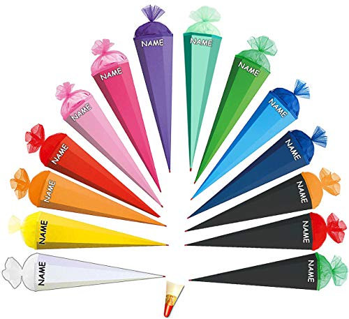 Schultüte - einfarbig - Rohling/Bastelschultüte - schwarz - Abschluß grün - 70 cm - incl. Namen - mit Holzspitze/Filzabschluß - Zuckertüte Roth - zum Bast..