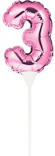 Creative Party PC337522 Numeri Rose Gold Number 3 Inflatable Mini Balloon Cake Topper-1 Pc, Pink