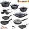 Kamberg - Set Lot Batterie de cuisine 29 pièces - Fonte d'aluminium - Revêtement pierre - Manche Amovible- Tous Feux dont Induction - Sans PFOA - 0008162, Noir
