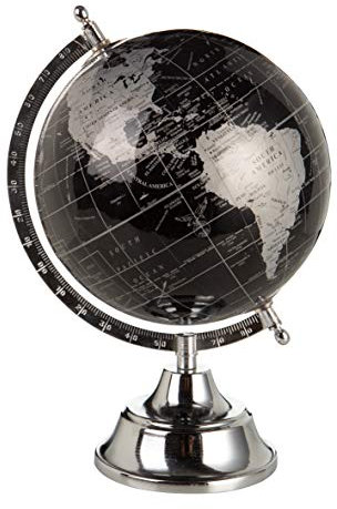Globus Basis Chrom Globus Schwarz und Silber H 32 cm