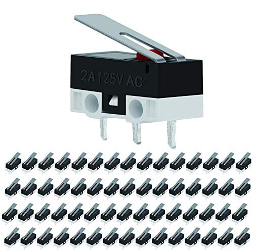 VISSQH 60 Pezzi micro interruttore fine corsa,SPDT Micro Interruttore Leva Lunga 3 Pin 2 Posizione 1NO 1NC Mini Interruttore a Levetta,Momentaneo micro interruttore 12v per Arduino DIY