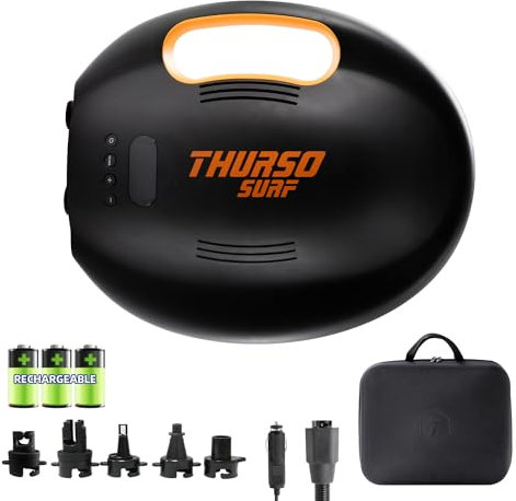 THURSO SURF 20PSI Rechargeable SUP Air Pump Digital Electric Paddle Board Pump 144W 4000mah Dual Stage Auto-Off Portable Inflation Deflation 12V DC Car Connector Battery Air Pump for Kayaks Boats