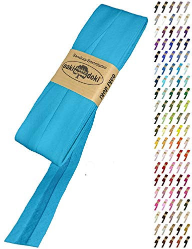 Sandras-Bastelladen Schrägband/Einfassband Baumwolle Uni gefalzt 5m x 20mm 284-Türkis
