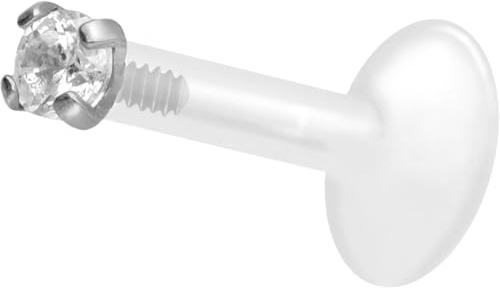 PIERCINGLINE Piercing Stecker PTFE Labret mit Innengewinde + Titan-Aufsatz EINGEFASSTER KRISTALL - Roségoldfarben, Schwarz, Goldfarben, Silberfarben