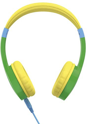 Hama Kinderkopfhörer mit Kabel (Kopfhörer Kinder mit Lautstärkebegrenzung auf 85 dB, ab 4 Jahre, On-Ear-Kopfhörer mit Klinkenstecker für Tablet, Toniebox, Flexibles, verstellbares Kopfband) grün/bunt