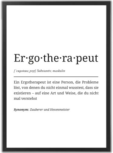 tradercat Wandbilder Wohnzimmer, Poster Set – Berufe Lexikon Definition Kunstdruck, Ergotherapeut, A4, Weisser Rahmen, Modernes Design