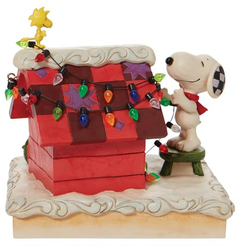Enesco Jim Shore Peanuts Snoopy and Woodstock Dekofigur des Hundehauses, 13 cm, Mehrfarbig