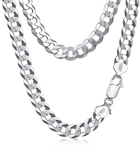 Amberta 925 Sterling Silber Halskette Herren Kubaner Kette, Italienische Miami Panzerkette: 7.9 mm Kette Herren 45 cm