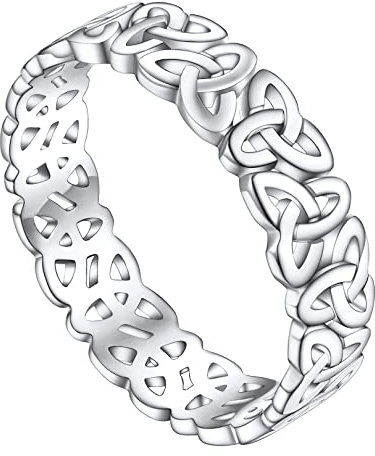 FOCALOOK Keltischer Knoten Triquetra Ring 925 Sterling Silber Ringe Frauen Größe 62 Fingerring Antragsring Verlobungsring Schmuck Accessoire für Hochzeit