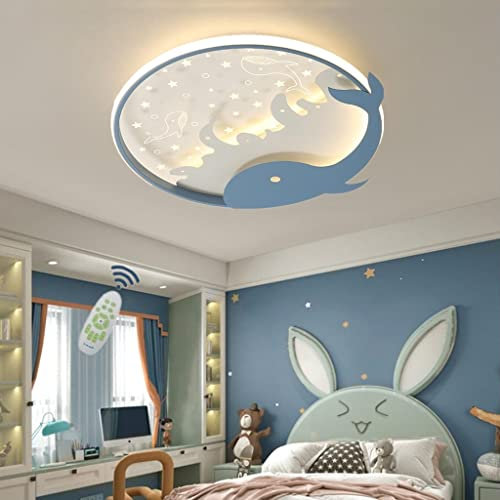 Kinderleuchte Dimmbar Kinder Deckenleuchte Cartoon Wal Design Deckenlampe LED mit Memoryfunktion Decke Lampen Acryl Kronleuchter Junge Mädchen Kinderzimmer Schlafzimmer Beleuchtung Licht ,Blau,50cm