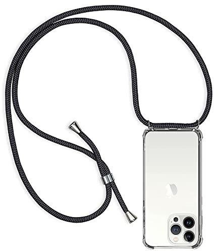 ZYIMOU für iPhone 14 Pro Hülle mit Band, Handyhülle iPhone 14 Pro Handyband Hülle mit Kette Schutzhülle Kordel zum Umhängen Transparent Weich TPU Silikon Bumper, Schwarz