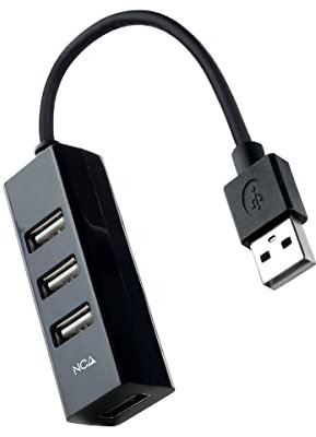 NANOCABLE 10.16.4404 - USB 2.0 Hub mit 4 USB 2.0 Anschlüssen, USB-A/Stecker auf USB 2.0/Buchse, Schwarz, 15 cm