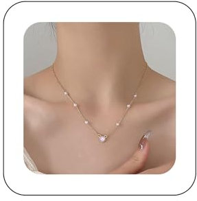 Inilbran Collana girocollo di perle Boho Collana con ciondolo a forma di cuore in oro Collana di perle con stazione vintage Collana con cuore di quarzo rosa Gioielli per donne e ragazze