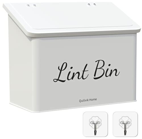 QUILIVIK Metal Magnetic Lint Bin With Lid For Laundry Room Decor With Small Lint Holder Bin| Metal Box| Lint Holder Bins for Organzation (White, Small)