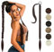 NASHRIO Braid Extensions Pferdeschwanz Mit Gummiband，Gerade Umwickelter Pferdeschwanz Zöpfe, 80 cm Lang Ponytail Geflochten Kunsthaar Haarverlängerung für Damen Mädchen Pferdeschwanz, Schwarz Braun