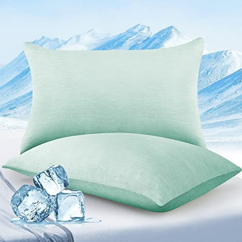 Elegear 2er Kühlender Kissenbezug 65x65cm, Japanische Q-Max>0,43 Arc-Chill 3.0 Kühlfasern mit 100% Baumwolle Kopfkissenbezug 65 x 65 cm Atmungsaktive Superweiche Kissenhülle Grün
