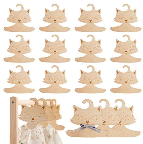 15 Stück Baby Kleiderbügel aus Holz, Kinderkleiderbügel, Kleiderbügel Kinder, rutschfeste Bügel für Baby, Babykleiderbügel Fuchsform für Kinderzimmerschrank Kindergartenzimmer Leibchen Kleidung Hosen