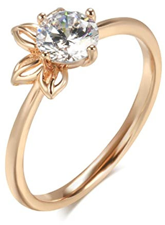 YAHOYA Einfache Mode Braut Ehering für Frauen 585 Roségold Natürlicher Zirkon Niedliche Fingerringe Romantisches Geschenk für Freundin