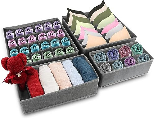 4 Pcs Organizador Armario Ropa,Plegable Cajas de Almacenamiento,Cajas Organizador Cajones Tela,Cajas Organizadoras de Almacenamiento de Cajones Divisores para Ropa Interior,Calcetines,Corbatas