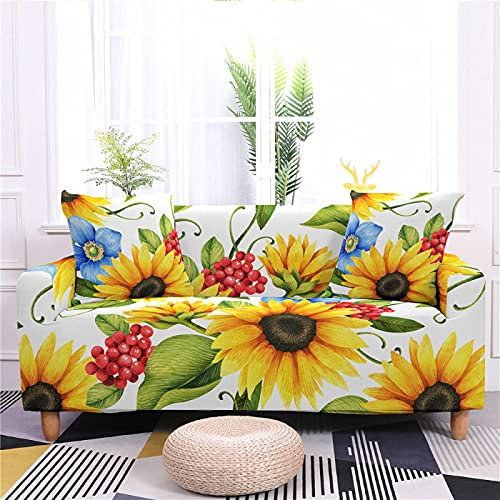 Sofaüberwurf Gelbe Sonnenblume Stretch Sofabezug Jacquard,Wohnzimmer Protector Stretch Sofa Überzug,Kratzfester rutschfest Sofa Stretch Sofahusse(2Sitzer)