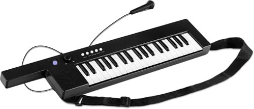 McGrey KT-3712 Tastiera per bambini con 37 tastiera - Include tracolla e microfono - Batteria ricaricabile e alimentazione USB - Pianola 4 toni e 10 canzoni dimostrative per musicali - Nero