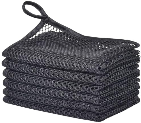 VIcolour Premium Netz-Geschirrtücher für die Küche, schnell trocknendes Küchen-Geschirr-Waschnetz und Schrubber, bestellfreie Geschirrtücher zum Geschirrwaschen, schwarz, 30,5 x 30,5 cm, 6 Stück