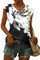 WNEEDU Women Tops Summer T-Shirts for Women UK V Neck Cap Sleeve Ladies Summer Tank Tops Blouses Black White Flower XL