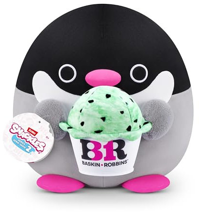 Snackles, Series 2, Penguin (Baskin Robbin), Kuschelig-weiches, beruhigendes, 20 cm großes Plüschspielzeug mit Snackmarken-Accessoire (Penguin), Muttertagsgeschenk