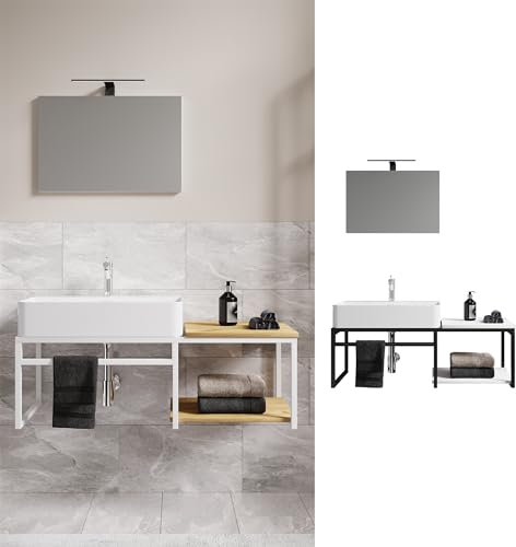 VCM Mueble Lavabo 3 Piezas Conjunto Mueble baño Lavabo Madera Metal Estilo Industrial Bitila 100 V1 Mueble Lavabo 3 Piezas Conjunto Mueble baño Lavabo Madera Metal Estilo Industrial Bitila 100 V1