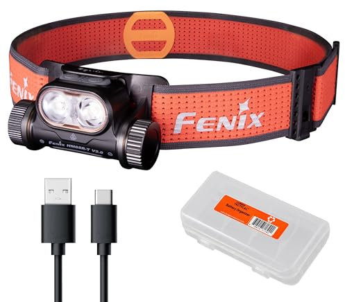 Fenix HM65R-T V2.0 - Linterna frontal para correr, luz blanca de 1600 lúmenes y haces duales blancos cálidos, recargable por USB-C, ligero y largo tiempo de funcionamiento para correr por senderos