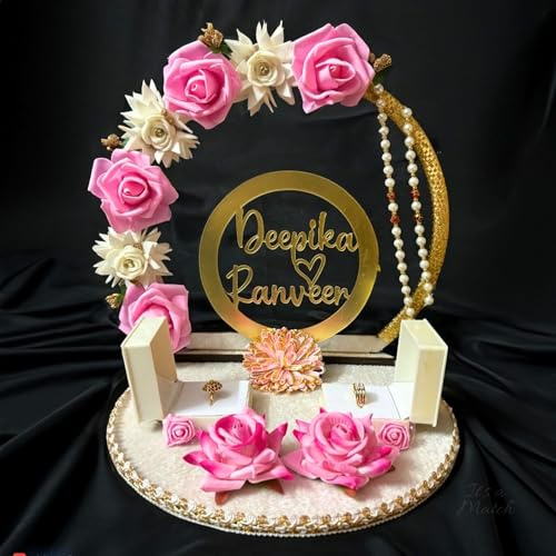It's a Match Engagement Ring Platter, Pink, White, 25 cm Square, 1 Piece, Wood, Velvet