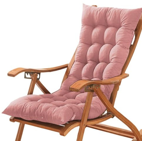 Coussin de chaise de bureau épais à dossier bas avec attaches, coussin de chaise avec dossier pour maison, jardin, chaises longues, fauteuil inclinable (120 x 50 cm, rose)