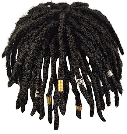 Echthaar Perücke Damen Rot Schwarz gehäkeltes geflochtenes Haar für Hip-Hop-Männer, afroamerikanische Haarfaser, lockiges Haarteil, Herren-Perücke, männlich, schmutziges Zopf-Set, (Black, One Size)