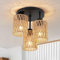 FORCOSO Deckenleuchte Rattan 3 Flammig, Boho Lampe Decke mit Natürlicher Rattan Lampenschirm, E27 Vintage Kronleuchter, Rustikal Braun Deckenlampe Für Wohnzimmer Schlafzimmer Esszimmer Küche Flur