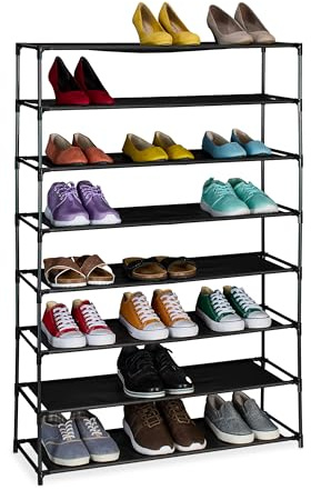 Relaxdays Schuhregal, in verschiedenen Größen, Metall Schuhablage, Stoff Ablage, Schuhgestell für den Flur, schwarz